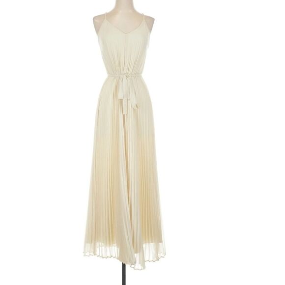 Victoria Secret Vintage Ivory Satin Pleated Maxi Dress Elegant Cream Y2K 90s - Picture 1 of 8
